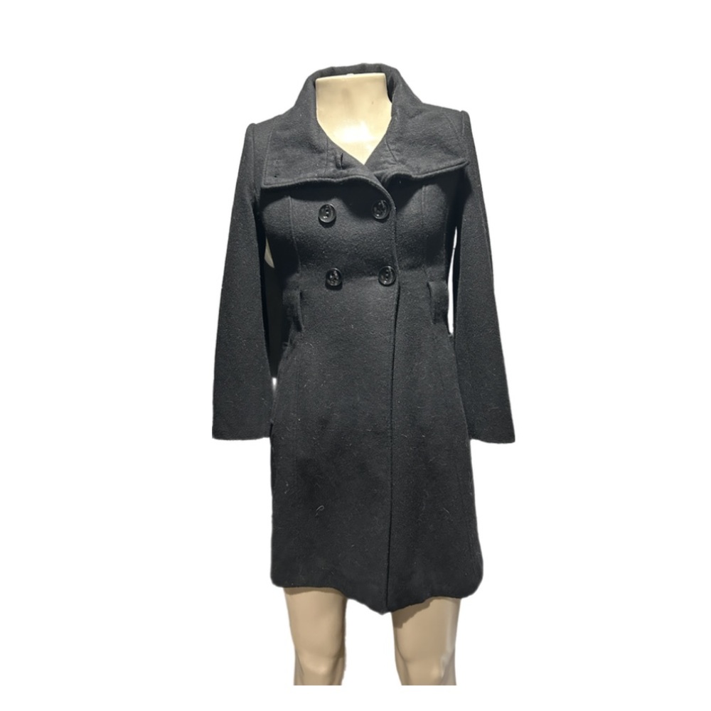 Women’s Worthington Vintage Long Wool Button Up Pea Coat in Black